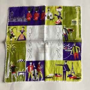 Vintage Swissair Souvenir Menu on Board Hankie 1970's Handkerchief Hand Rolled